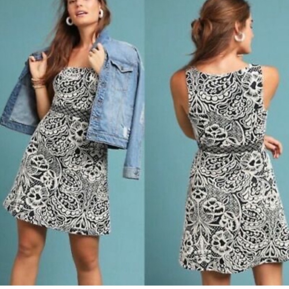 ett:twa Anthropologie Valery Dress Structured Knit Lined Floral Jacquard M